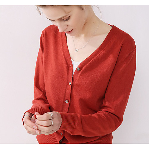 

Women's Solid Colored Cardigan Long Sleeve Sweater Cardigans V Neck Fall Winter Black Blue Red
