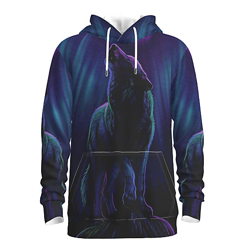

Men's Pullover Hoodie Sweatshirt Animal Patterned Graphic Hooded Daily 3D Print Basic Hoodies Sweatshirts Blue
