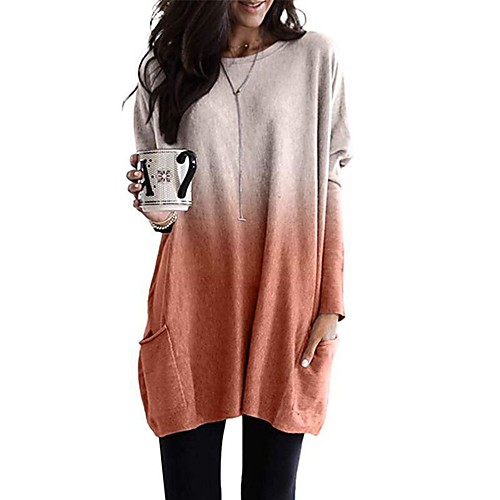 

Women's Blouse Shirt Color Gradient Long Sleeve Print Round Neck Basic Tops Purple Orange Green