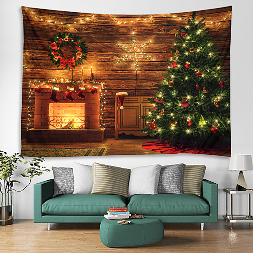 

Christmas Santa Claus Wall Tapestry Art Decor Blanket Curtain Picnic Tablecloth Hanging Home Bedroom Living Room Dorm Decoration Christmas Tree Fireplace Star Light Polyester