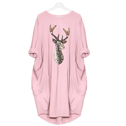 

Women's Shift Dress Knee Length Dress Blushing Pink Wine Army Green Gray Dusty Blue Black Long Sleeve Solid Color Animal Print Fall Summer Round Neck Hot Casual Holiday Loose 2021 S M L XL XXL 3XL