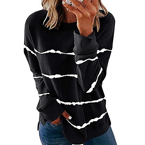 

Women's Hoodie Sweatshirt Striped Daily Casual Hoodies Sweatshirts Loose Gray White Black