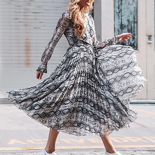 

Women's Swing Dress Maxi long Dress White Long Sleeve Leopard Print Summer V Neck Hot Sexy Belt Not Included 2021 S M L XL XXL 3XL