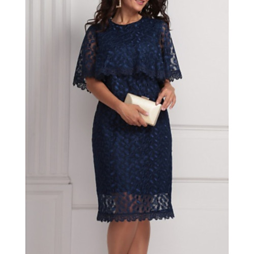 

Sheath / Column Mother of the Bride Dress Elegant Jewel Neck Knee Length Lace Half Sleeve with Lace Appliques 2021