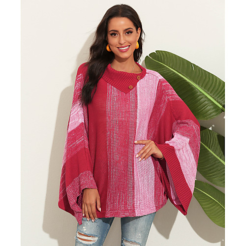

Women's Stylish Knitted Color Block Pullover Long Sleeve Oversized Sweater Cardigans Crew Neck Round Neck Square Neck Fall Winter Red