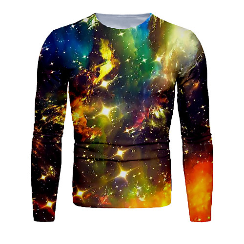 

Men's Galaxy Graphic T-shirt Long Sleeve Daily Tops Basic Round Neck Yellow