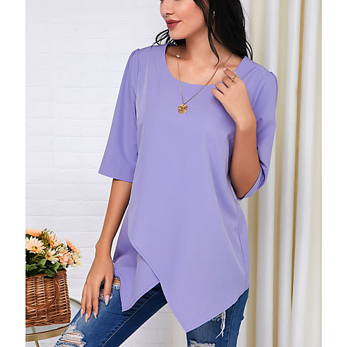 

Women's T shirt Solid Colored Round Neck Basic Tops Blue