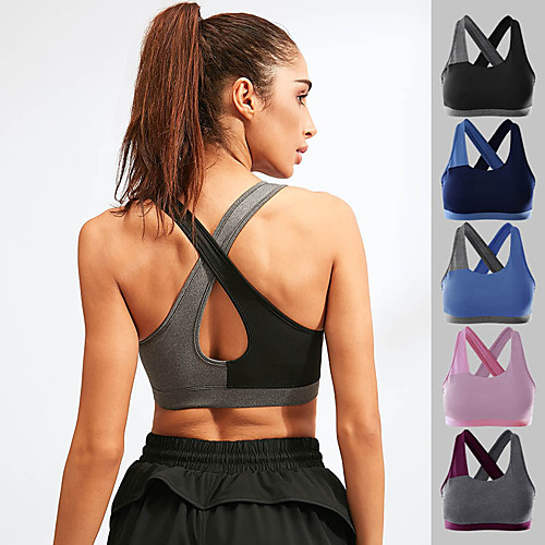 

Women's Sports Bra Bralette Strappy Back Spandex Fitness Gym Workout Running Breathable High Impact Soft Padded High Support Black Blue Pink Dark Navy Gray Fashion / Stretchy / Athleisure