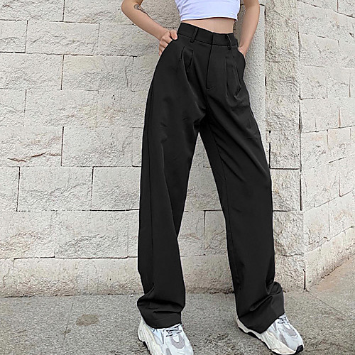 

Women's Streetwear Breathable Daily Dress Pants Pants Solid Colored Full Length Black Gray