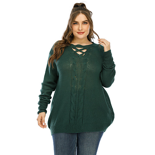 

Women's Basic Solid Color Plain Cardigan Acrylic Fibers Long Sleeve Plus Size Oversized Sweater Cardigans V Neck Fall Winter Green
