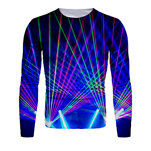 

Men's T shirt Shirt Graphic Print Long Sleeve Daily Tops Basic Elegant Round Neck Blue