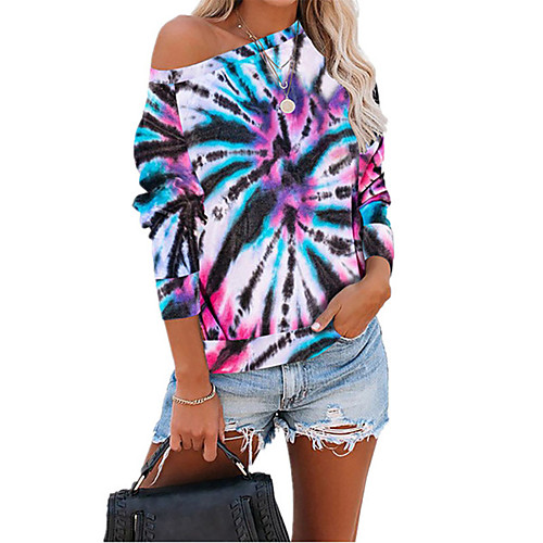 

Women's Pullover Sweatshirt Tie Dye Daily Sports Other Prints Party Casual Hoodies Sweatshirts Loose Oversized Blue Purple Green