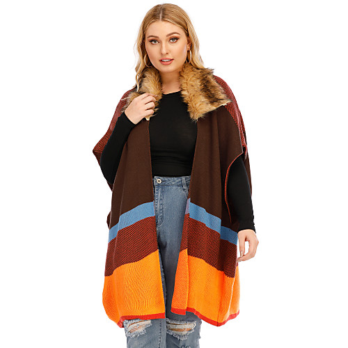 

Women's Oversized Knitted Color Block Cardigan Short Sleeves Plus Size Oversized Sweater Cardigans V Neck Fall Winter Rainbow