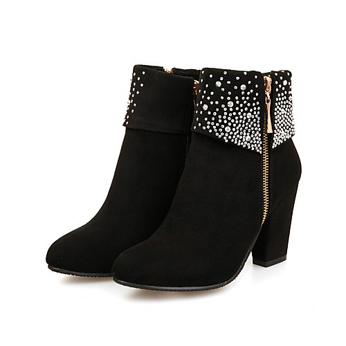 

Women's Boots Block Heel Boots Wedge Heel Round Toe Booties Ankle Boots Sexy Outdoor Walking Shoes Nubuck Rhinestone Solid Colored Red Blue Black / Booties / Ankle Boots / Booties / Ankle Boots