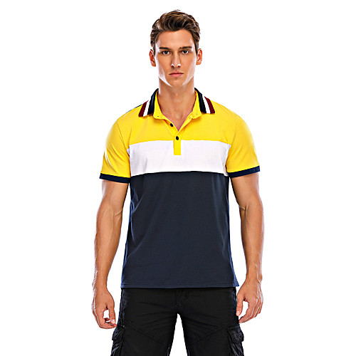 

Men's Golf Shirt Color Block Basic Short Sleeve Daily Tops Cotton Active Shirt Collar Red Yellow Light gray / Summer