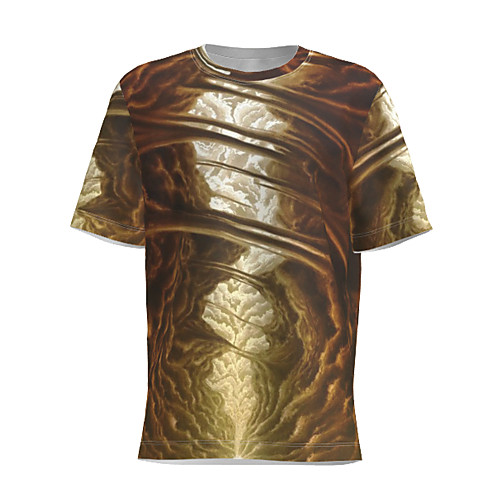 

Men's T shirt 3D Print Graphic Patchwork Short Sleeve Daily Tops Basic Brown