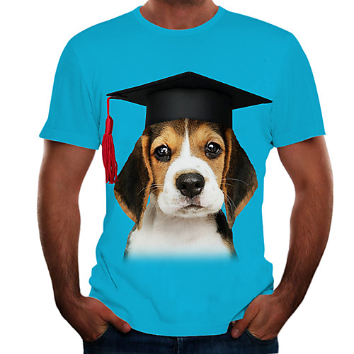 

Men's T shirt Shirt Color Block 3D Animal Plus Size Print Short Sleeve Going out Tops Streetwear Exaggerated Round Neck Blue