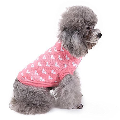 

pink heart round neck small pet dog cute clothes puppy sweater & #40;m, pink& #41;