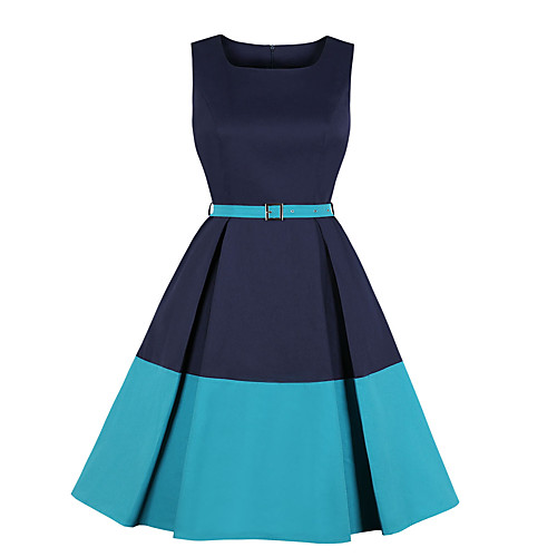 

Women's Swing Dress Knee Length Dress Blue Yellow Blushing Pink Black Sleeveless Print Patchwork Spring Square Neck Hot Vintage Slim 2021 S M L XL XXL / Cotton / Cotton