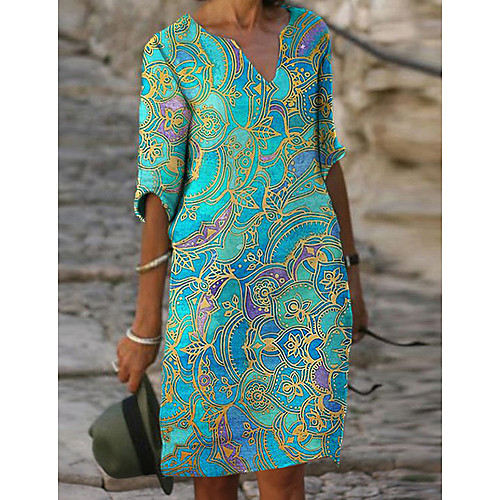 

Women's Shift Dress Knee Length Dress Blue Green Red Half Sleeve Tribal Color Block Print Spring Summer V Neck Classic & Timeless Hot Casual vacation dresses Loose 2021 S M L XL XXL 3XL