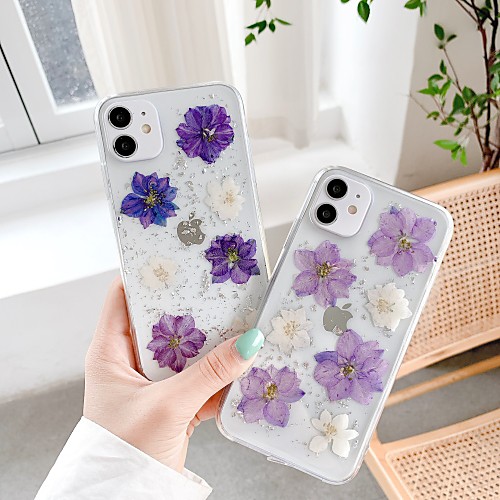 

Case For iPhone 7 8 7 Plus 8 Plus X XS XR XS Max SE 11 11 Pro 11 Pro Max Transparent Pattern Back Cover Transparent Glitter Shine Flower TPU PC