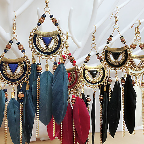 

Women's Drop Earrings Hoop Earrings Dangle Earrings Drop Birthday Statement Stylish Basic Vintage Boho Feather Earrings Jewelry Blue / White / Black For Street Gift Date Vacation Festival 1 Pair