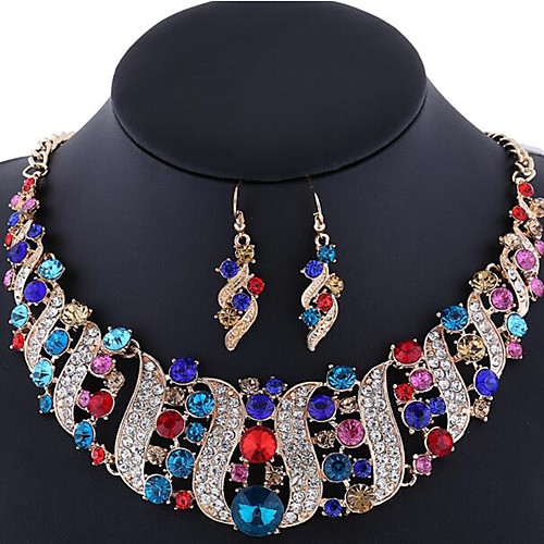 

Women's Jewelry Set Bridal Jewelry Sets Cut Out Precious Fashion Rhinestone Gold Plated Earrings Jewelry Blue / Champagne / Rainbow For Christmas Wedding Party Evening Gift Formal 1 set