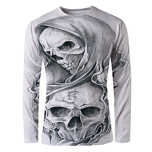 

Men's T shirt Shirt Graphic Skull Print Long Sleeve Daily Tops Basic Elegant Round Neck Gray