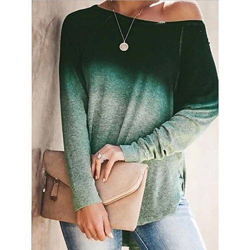 

Women's Tunic Color Gradient Long Sleeve Round Neck Basic Tops Black Purple Green