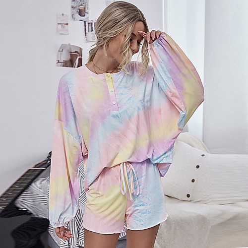 

Women's Basic Rainbow Two Piece Set Set Pant Drawstring Tops