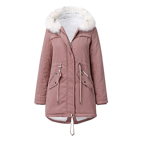 

Women's Coat Daily Fall & Winter Long Coat Regular Fit Basic Jacket Long Sleeve Solid Colored Fur Trim Blushing Pink Wine
