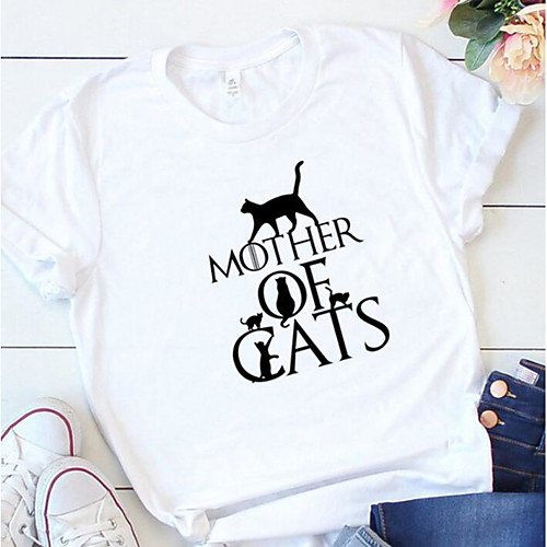 

Women's Mom T shirt Graphic Text Graphic Prints Print Round Neck Basic Tops 100% Cotton White Black