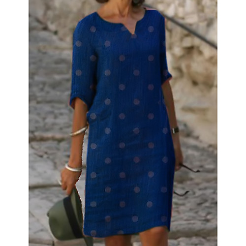 

Women's Chiffon Dress Knee Length Dress Purple Green Dusty Blue Brown Half Sleeve Polka Dot Print Summer Round Neck Hot Formal vacation dresses 2021 S M L XL XXL 3XL / Plus Size / Plus Size