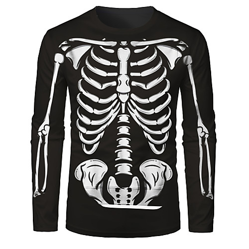 

Men's T shirt 3D Print Graphic Skull Long Sleeve Daily Tops Basic Black