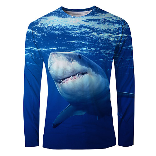 

Men's T shirt Shirt 3D Print Graphic Animal Long Sleeve Daily Tops Basic Elegant Round Neck Blue