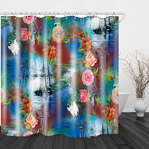 

Oil Painting Landscape And Flowers Beauty Digital Print Waterproof Fabric Shower Curtain For Bathroom Home Decor Covered Bathtub Curtains Liner Includes With Hooks