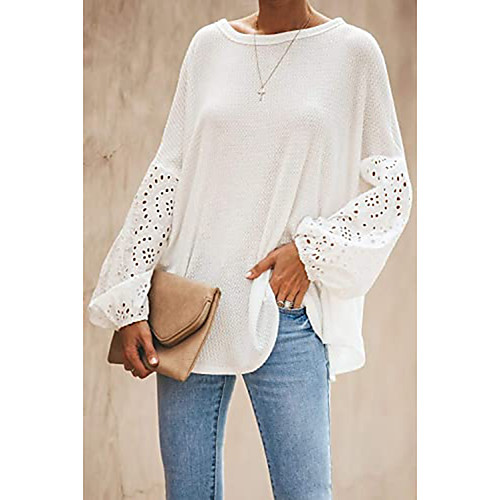 

Women's Blouse Shirt Plain Solid Colored Long Sleeve Cut Out Off Shoulder Basic Tops Loose Cotton Gray White