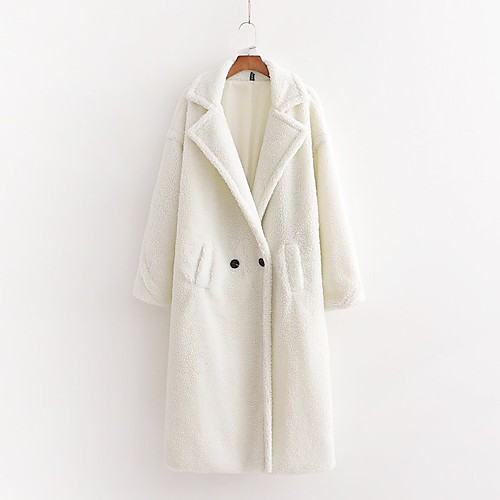 

Women's Coat Daily Winter Long Coat Regular Fit Jacket Solid Colored White