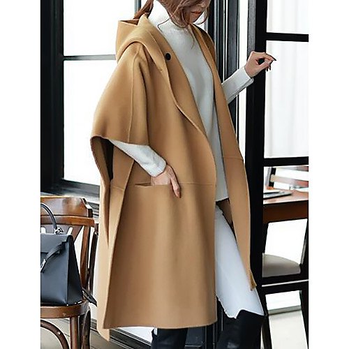 

Women's Cloak / Capes Daily Fall & Winter Long Coat Loose Basic Jacket Half Sleeve Solid Colored Oversized Red / Rabbit Fur / Batwing Sleeve