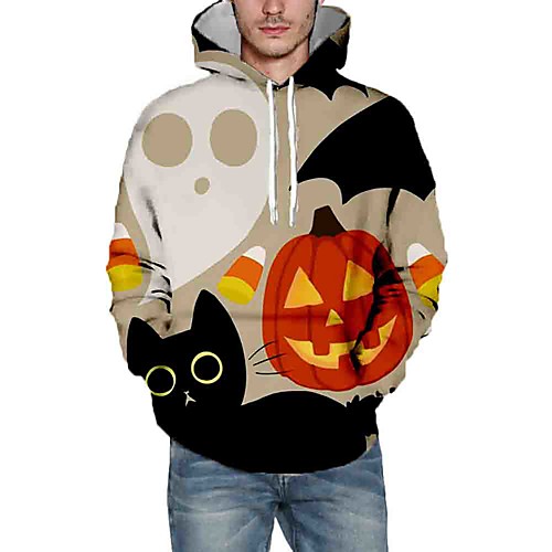 

Men's Pullover Hoodie Sweatshirt Graphic Animal Hooded Halloween Daily 3D Print Halloween Hoodies Sweatshirts Gray
