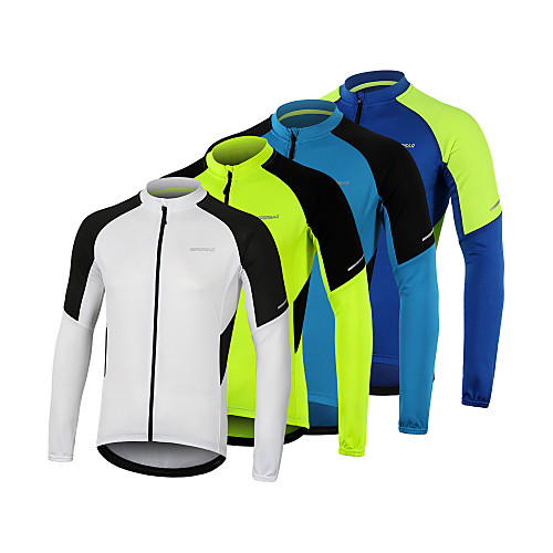 

Arsuxeo Men's Long Sleeve Cycling Jersey Summer Polyester White Blue Green Bike Jersey Top Mountain Bike MTB Road Bike Cycling Quick Dry Breathable Reflective Strips Sports Clothing Apparel