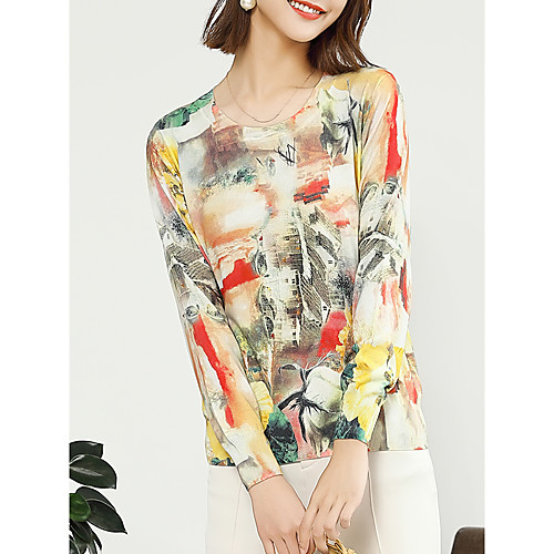 

Women's Stylish Knitted Geometric Abstract Pullover Long Sleeve Sweater Cardigans Crew Neck Round Neck Fall Yellow