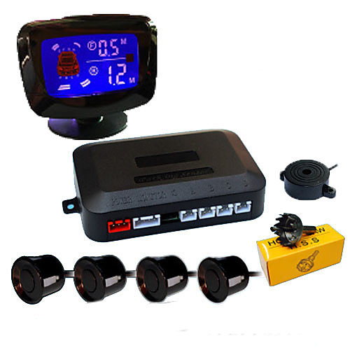 

A45 Car Auto Vehicle Reverse Backup Radar System with 4 Parking Sensors Distance Detection LCD Distance Display Sound Warning buzzing