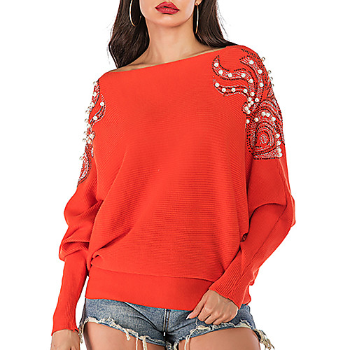 

Women's Solid Colored Cardigan Long Sleeve Sweater Cardigans Off Shoulder Crew Neck Round Neck Fall Winter Orange