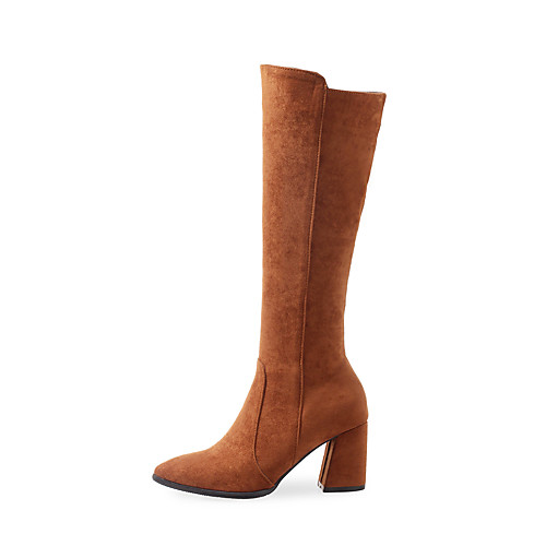 

Women's Boots Block Heel Boots Wedge Heel Pointed Toe Knee High Boots Classic Daily Nubuck Solid Colored Yellow Black
