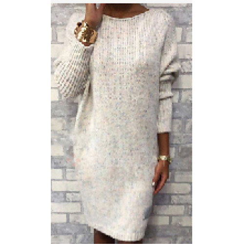 

Women's Stylish Knitted Solid Color Plain Pullover Sweater Dress Long Sleeve Loose Sweater Cardigans Crew Neck Round Neck Fall Winter Gray