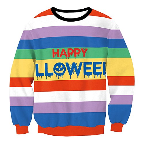 

Women's Pullover Sweatshirt Striped Halloween Hoodies Sweatshirts Rainbow