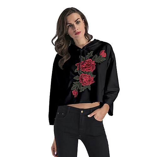 

Women's Cropped Hoddie Floral Daily non-printing Basic Hoodies Sweatshirts Loose White Black