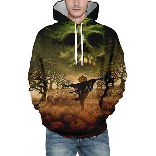 

Men's Pullover Hoodie Sweatshirt Graphic Hooded Halloween Daily Casual Halloween Hoodies Sweatshirts Brown