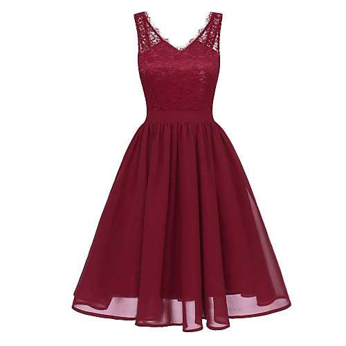 

Women's A Line Dress Knee Length Dress Purple Blushing Pink Wine Black Light Green Sleeveless Solid Color Backless Lace Patchwork Summer V Neck Work Slim 2021 S M L XL XXL / Plus Size / Plus Size